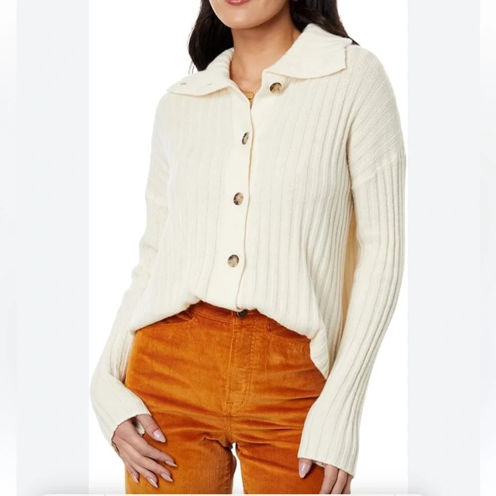 Madewell Niles Wide Rib Collar Cardigan Antique Cream - Picture 1 of 4